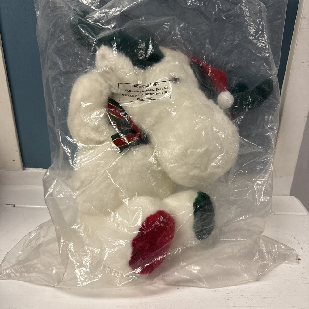 Vtg 1996 Merry Chris Moose Christmas 13" Plush Decor Figures Festive NEWβ SEALED